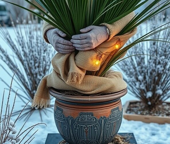 Jak zabezpieczyć palmę mrozoodporną do ogrodu w donicy przy mrozach poniżej –15°C?